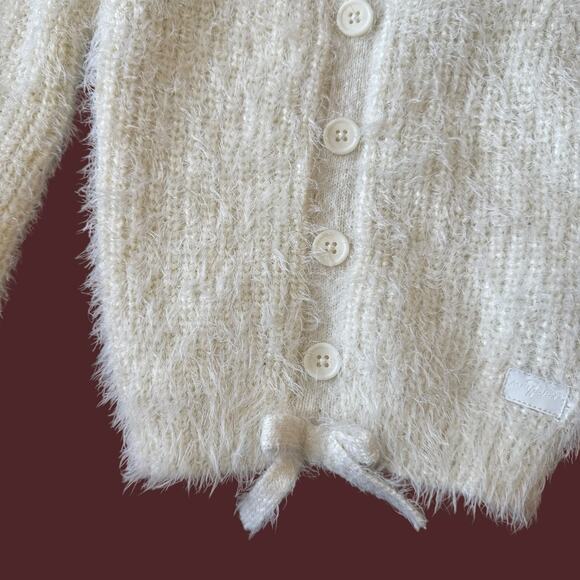 7 for All Mankind Fuzzy Teddy Sweater Faux Button Front Bow Long Sleeve 18 M - Picture 5 of 12